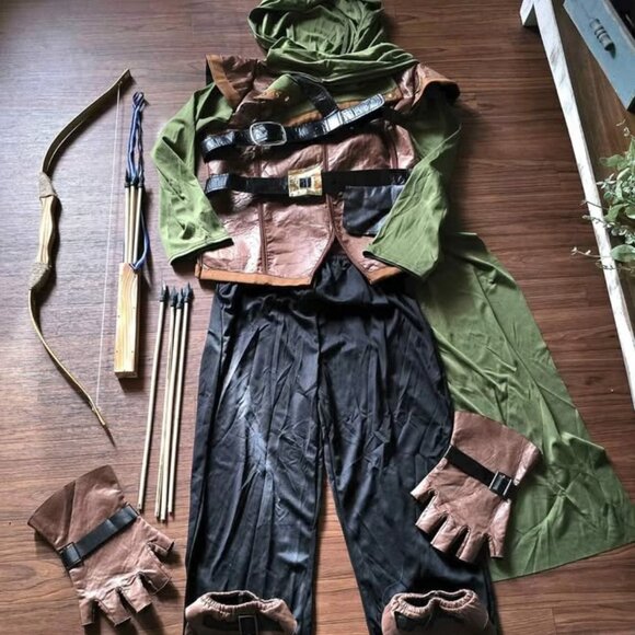 XXL 14/16 Robin Hood Halloween Costume with Bow Arrows Quiver Gloves Belts